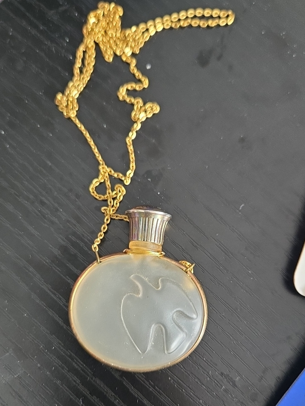 Nina Ricci Gold-Tone Pendant Necklace with Frosted Glass Dove Motif